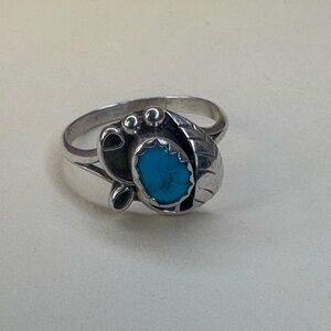 Navajo Native American blue turquoise & Sterling silver ring size 6.5